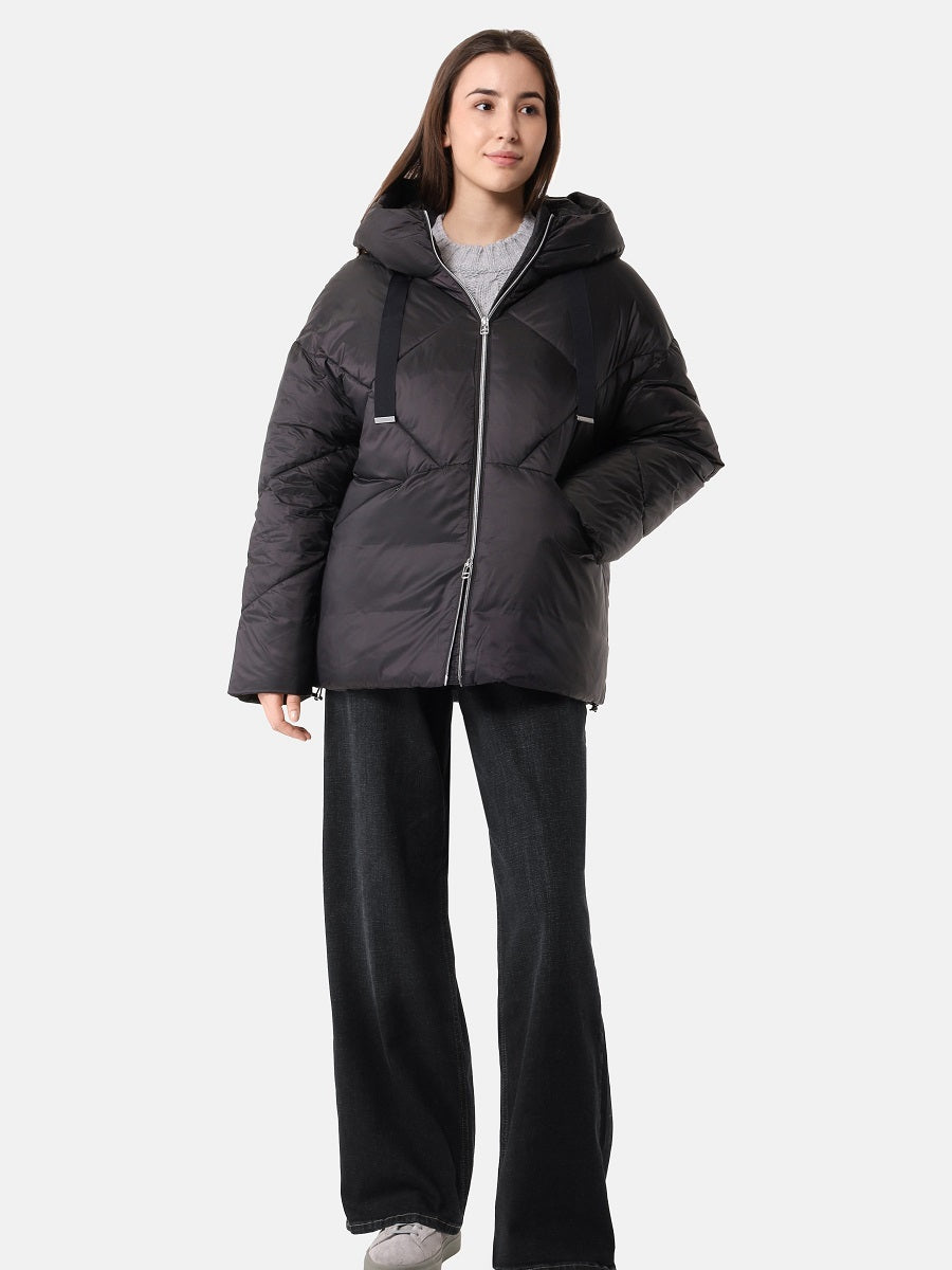 Damen Jacke Schwarze Kurze Winterjacke Kurze Daunenjacke Mit