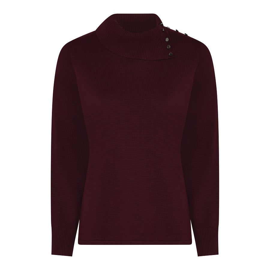 166172 Strickpullover mit Knopfdetail in Bordeaux