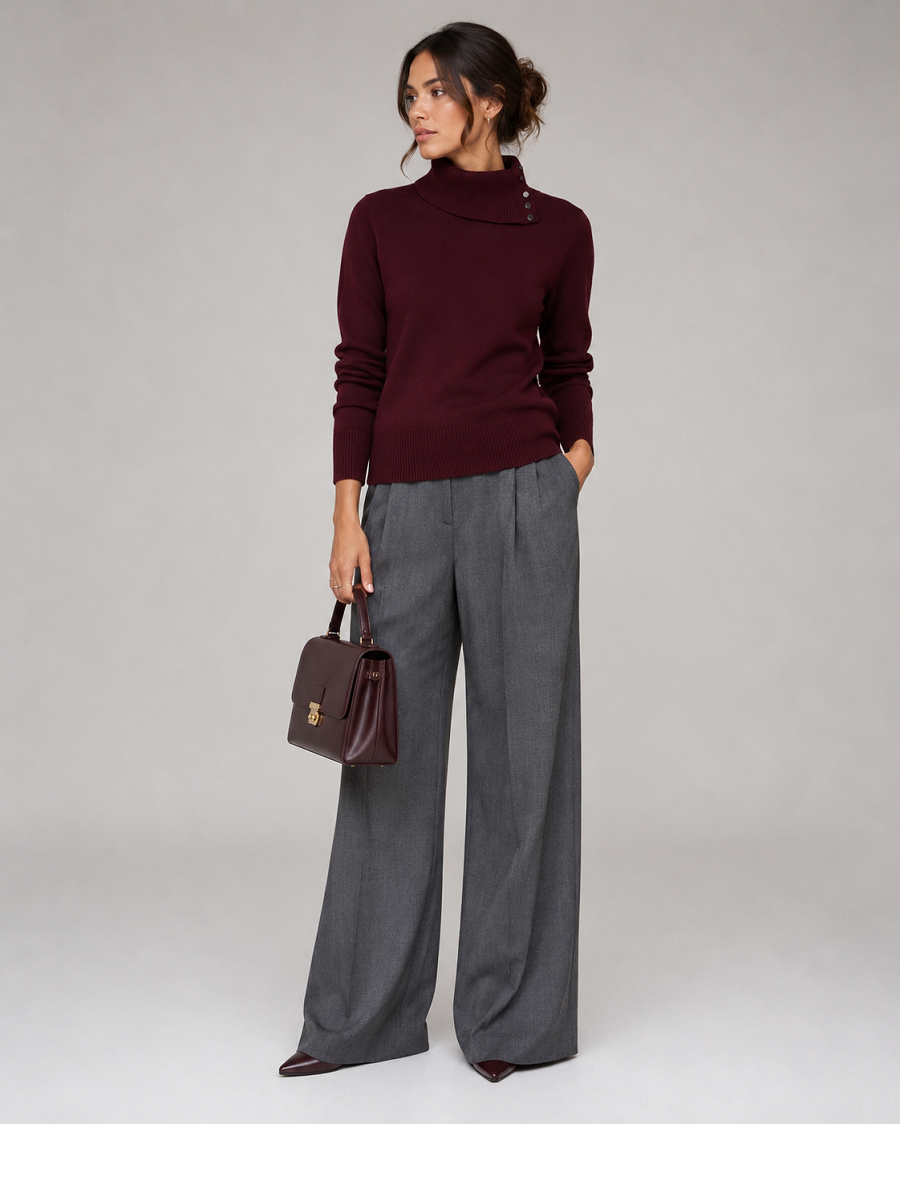 166172 Strickpullover mit Knopfdetail in Bordeaux