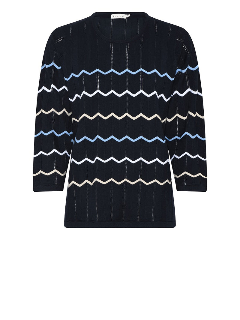 178-126  Gestreifter Pullover in Navy aus Viskose