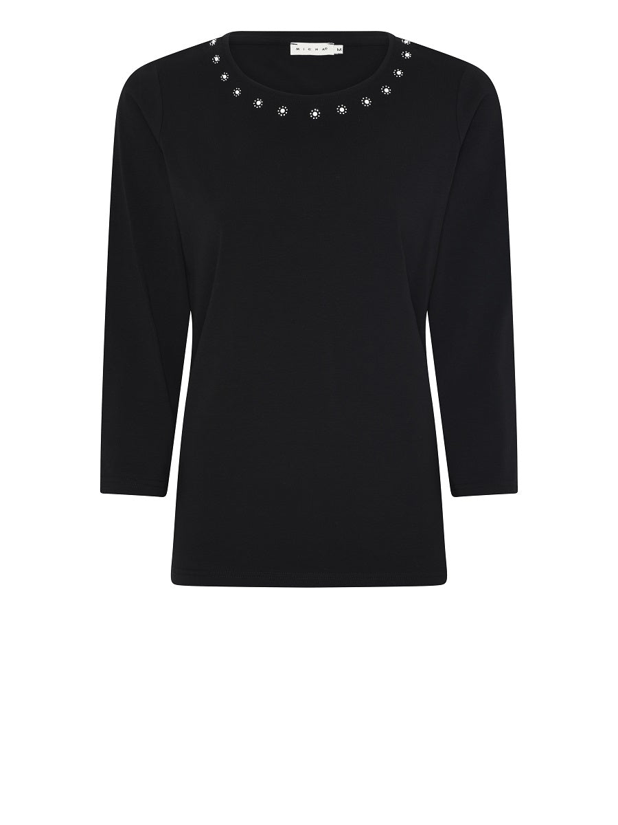 178 171 Elegantes Jersey-Shirt mit Zierstein-Dekor