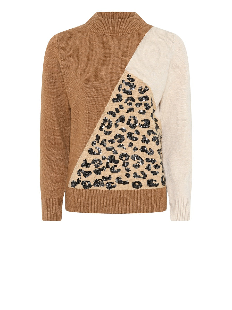180105 Modischer Pullover mit Pailletten-Leo-Motiv