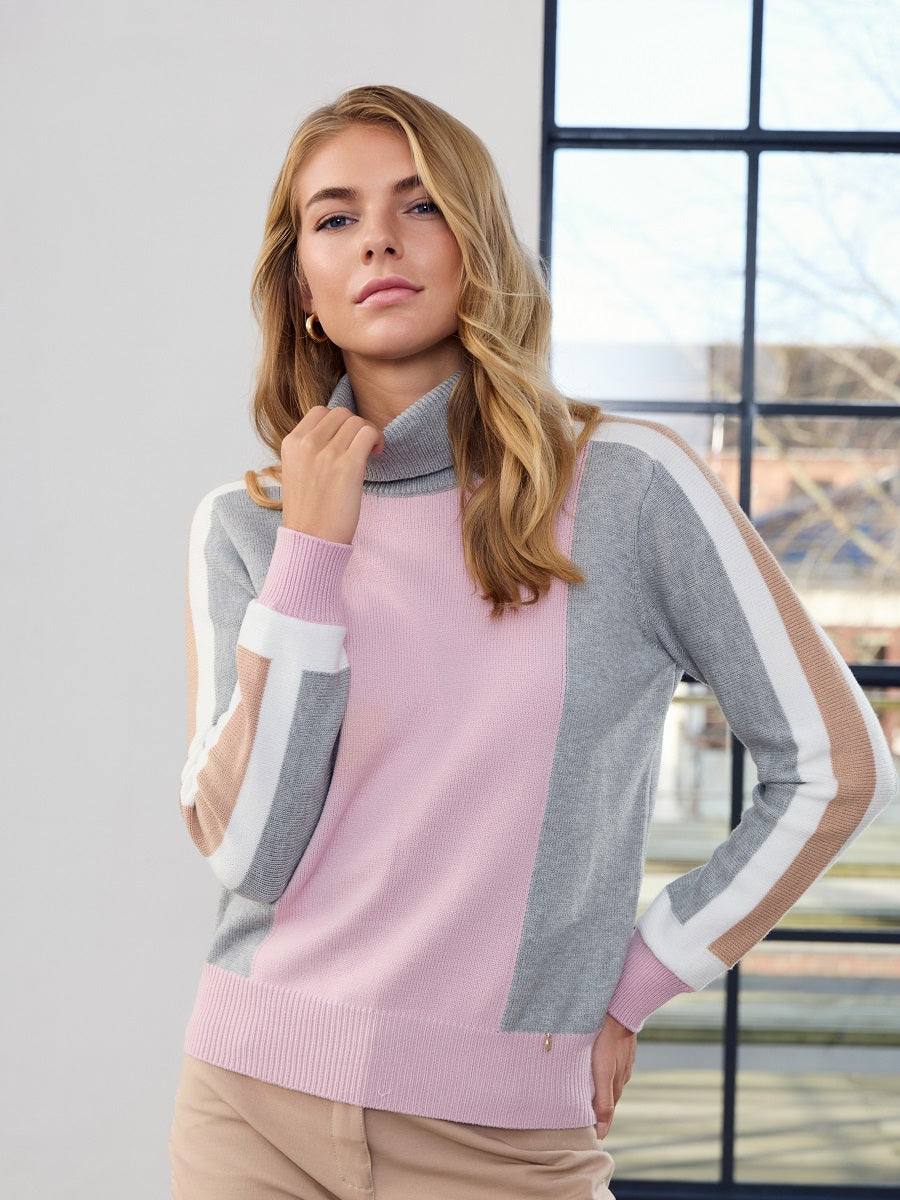 183114 Rollkragenpullover in Rosa oder Hellblau