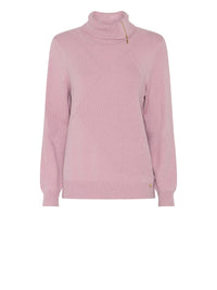 183129 Strickpullover mit Rollkragen & Reißverschluss in Beige oder Rosa