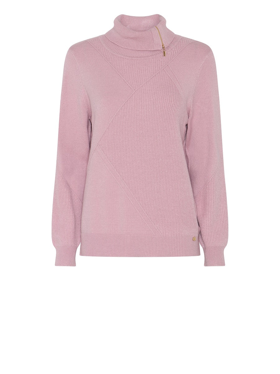 183129 Strickpullover mit Rollkragen & Reißverschluss in Beige oder Rosa