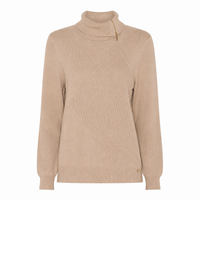 183129 Strickpullover mit Rollkragen & Reißverschluss in Beige oder Rosa