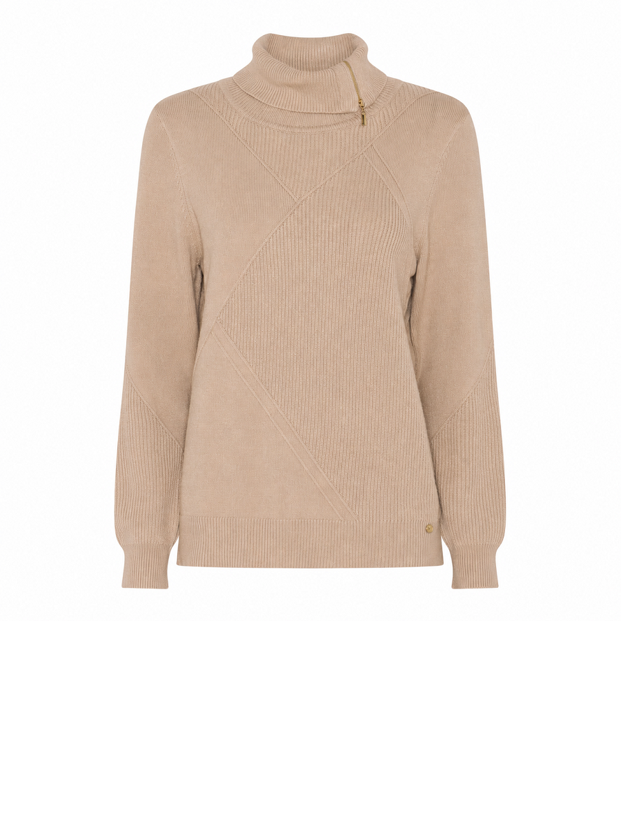 183129 Strickpullover mit Rollkragen & Reißverschluss in Beige oder Rosa