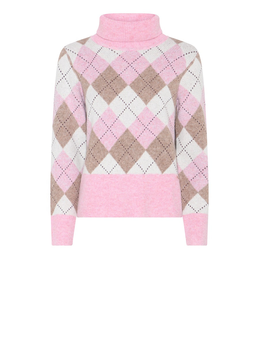 183151 Argyle Rollkragenpullover in Rosa