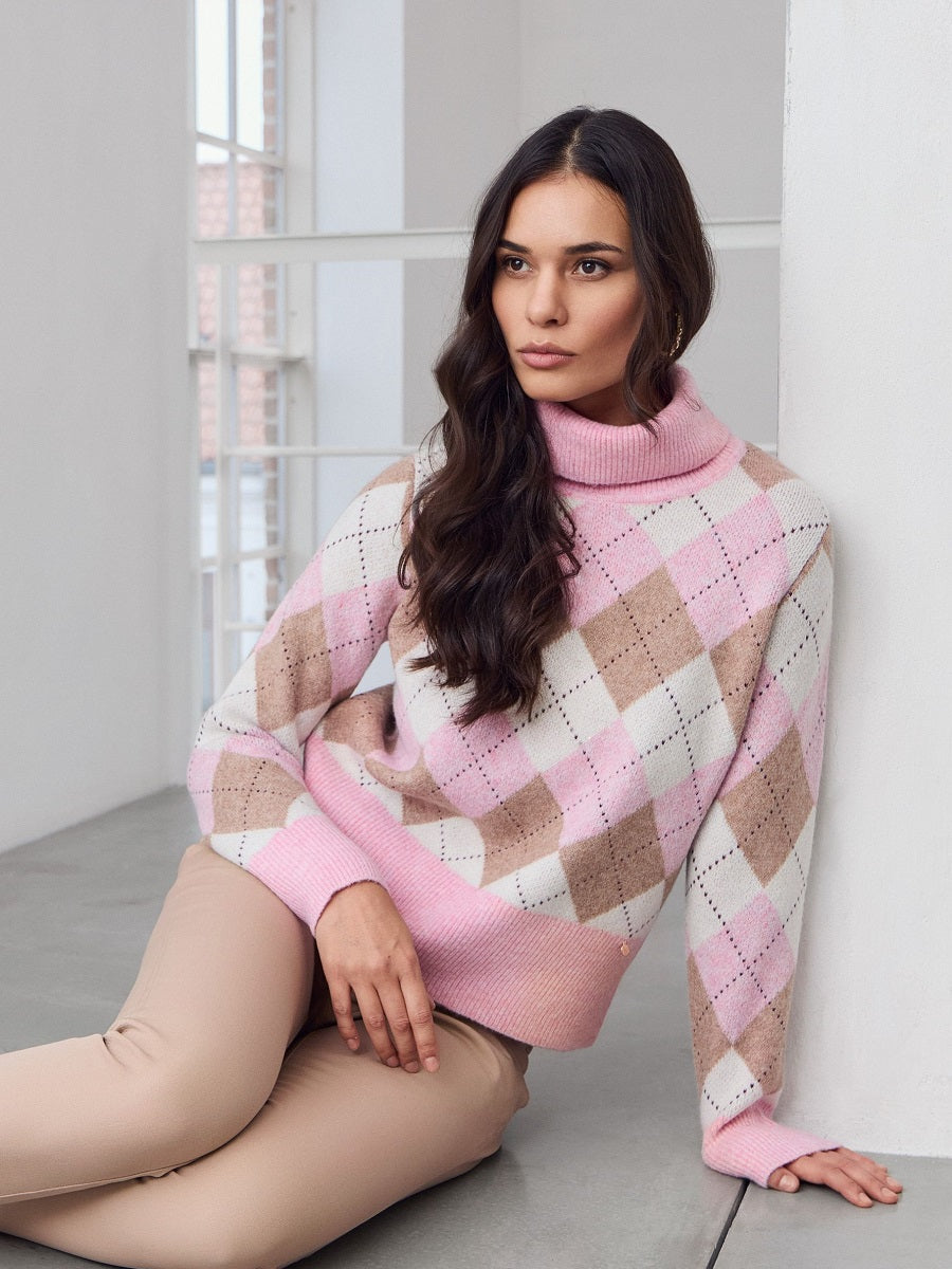 183151 Argyle Rollkragenpullover in Rosa
