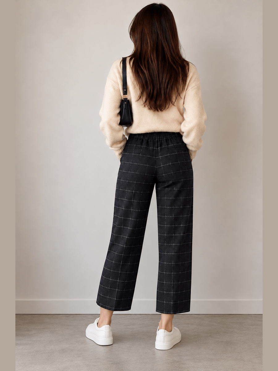 898200-634-9 Damenhose Checked Jersey – Blau/Grau