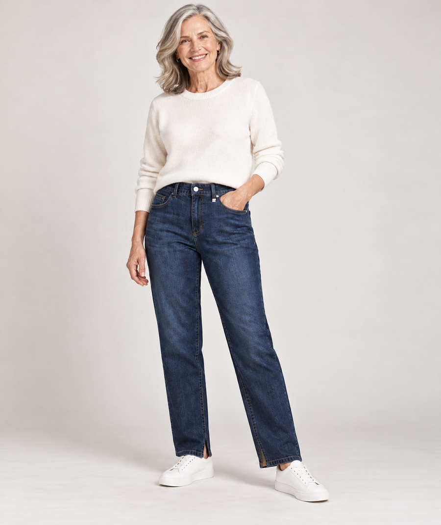 895800-171-891 Kenny Damen Mom-Fit Jeans in Dunkelblau mit Innenschlitzen
