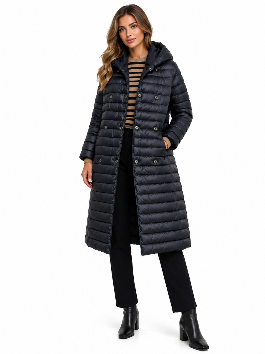 461700-537-920 Warmer Eco-Daunen Wende Mantel mit Gürtel in schwarz