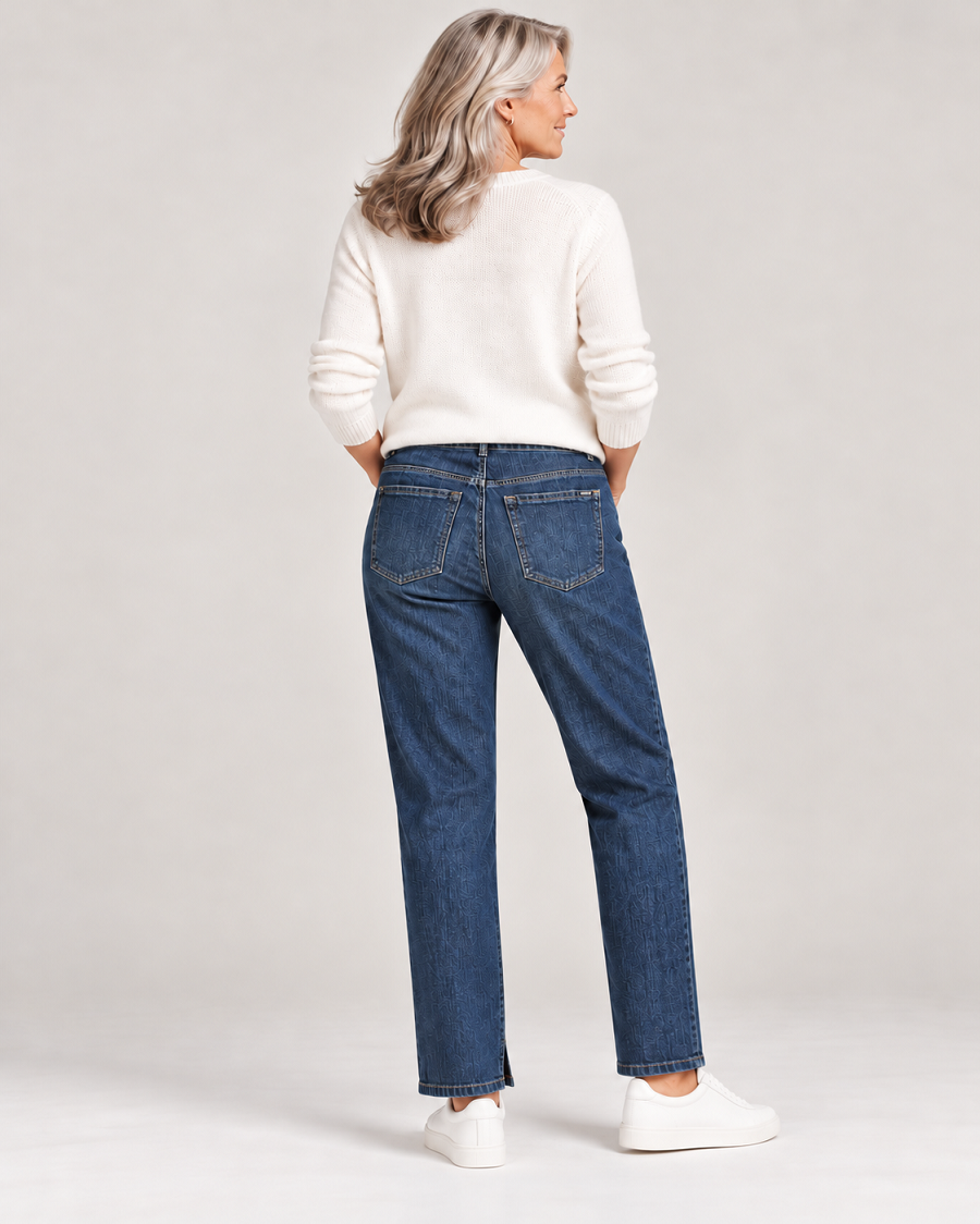 895800-171-891 Kenny Damen Mom-Fit Jeans in Dunkelblau mit Innenschlitzen