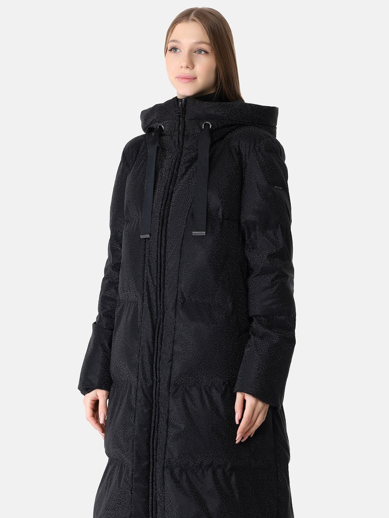 113300-382-900 Gesteppter Damen Daunen Mantel, Schwarz /Hologramm