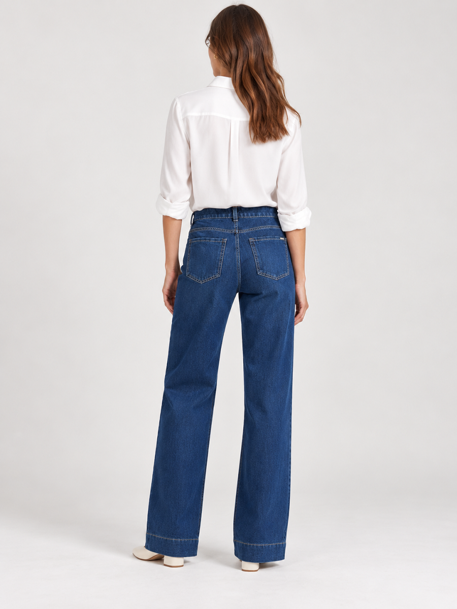 899500-135-88 Vip Damen Jeans mit weitem Bein – Dunkelblau