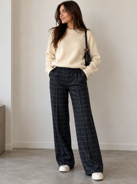 898200-634-7 Damenhose Checked Jersey – Blau/Grau