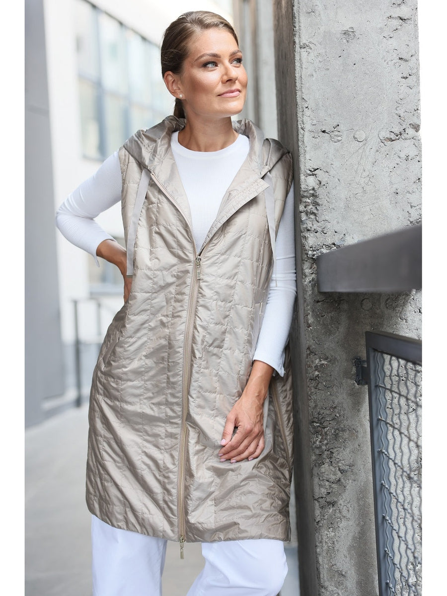 115900-206-790 Lange Steppweste in Light Taupe