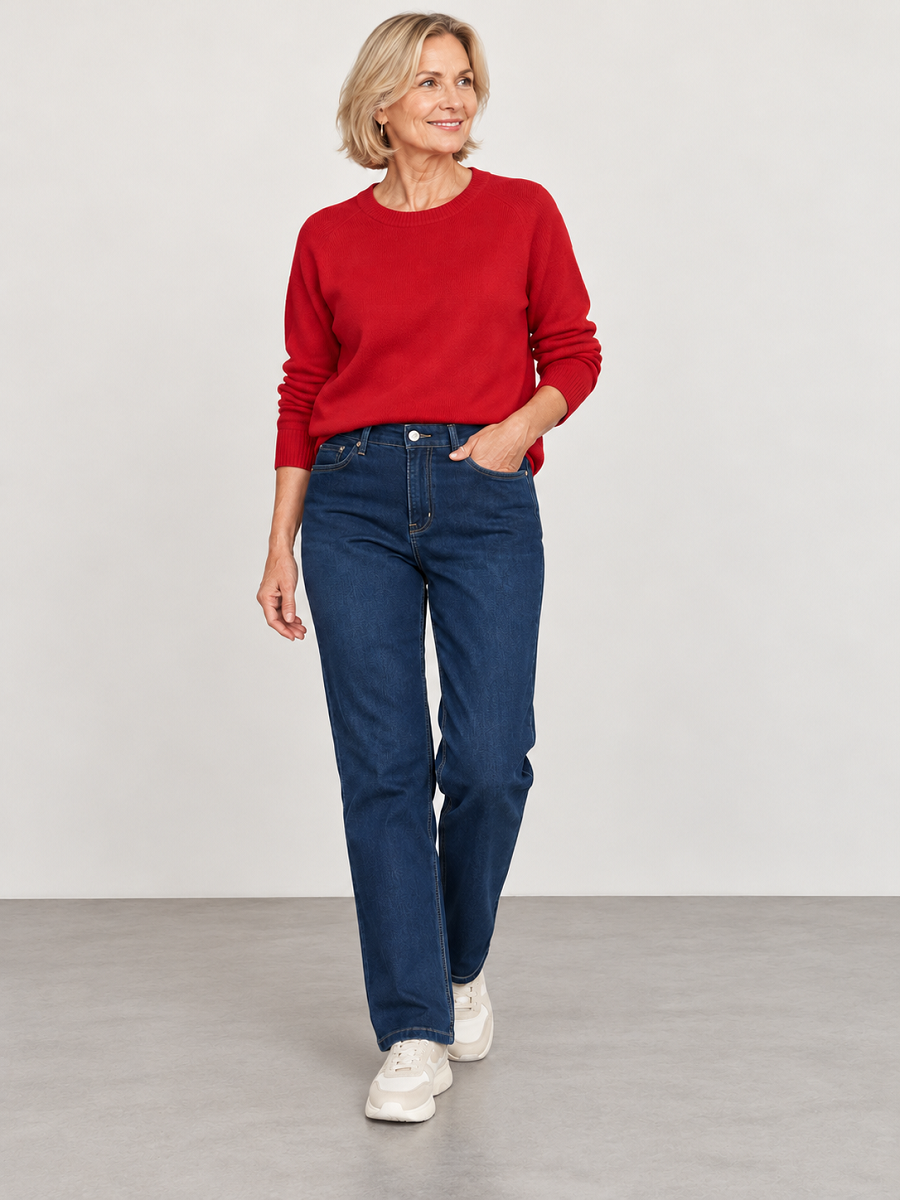 868300-140-88 Lea Damenjeans in Dunkelblau – gefütterter Denim mit elastischem Bund