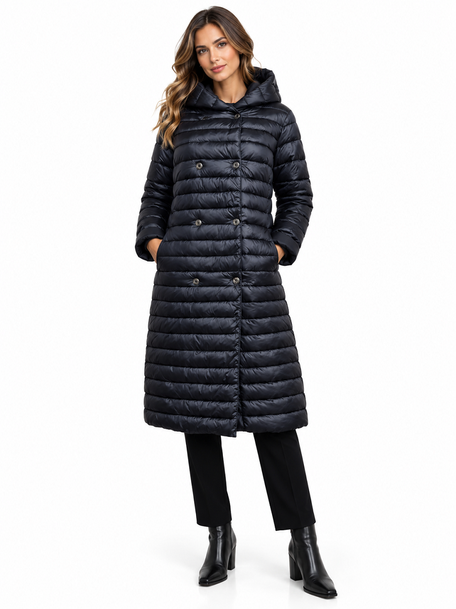 461700-537-920 Warmer Eco-Daunen Wende Mantel mit Gürtel in schwarz