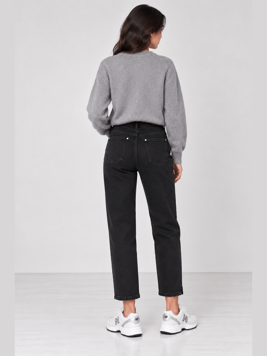 896400-154 Gefütterte Winter-Jeans in Schwarz – Mom Fit