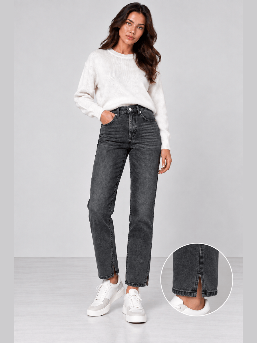 896400-154 Gefütterte Winter-Jeans in Schwarz – Mom Fit