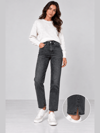 896400-154 Gefütterte Winter-Jeans in Schwarz – Mom Fit