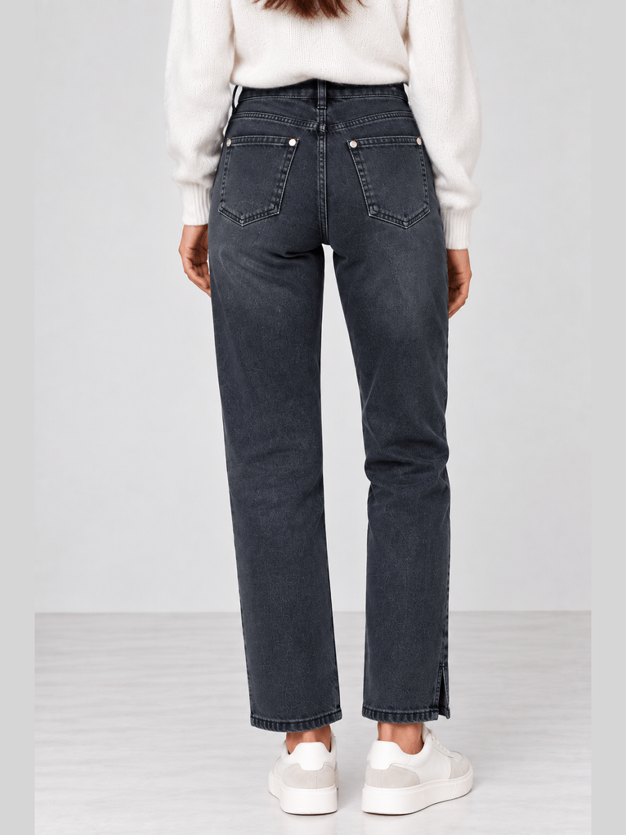 896400-154 Gefütterte Winter-Jeans in Schwarz – Mom Fit