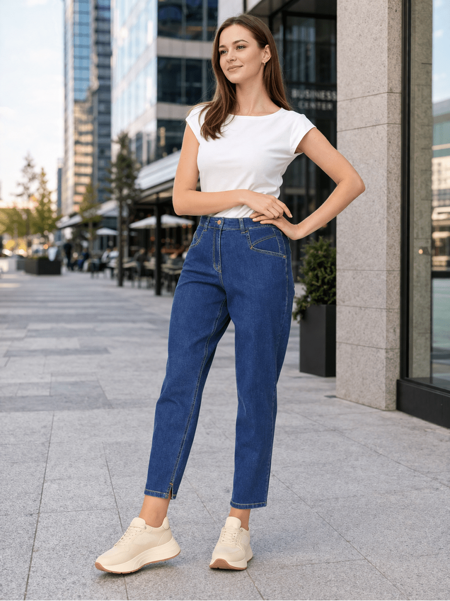 831200-131-1 -871- Kenny - Damenjeans Mom's Fit in Blau