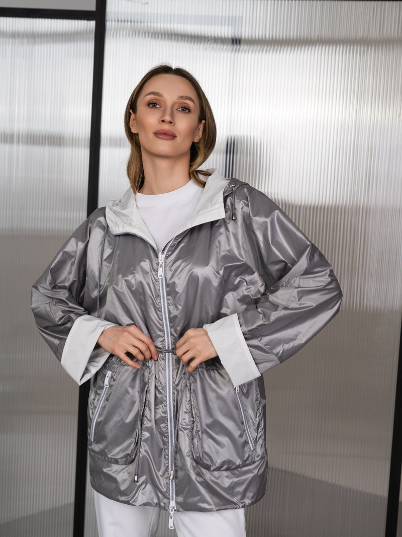 316700-206-911 - Leichter Damen-Parka in silber/ offwhite