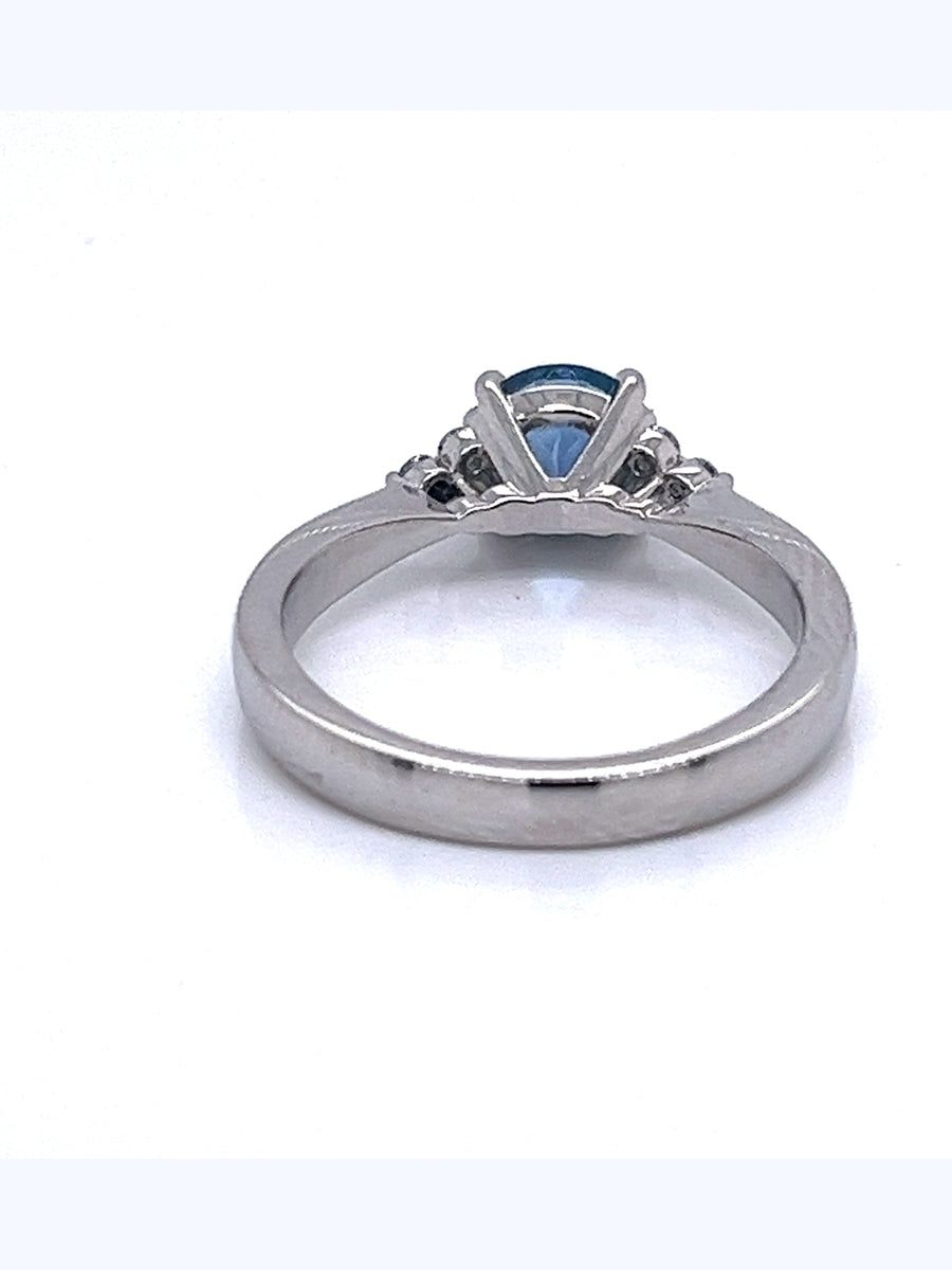 AQUA & DIAMOND PLATINUM TREFOIL RING