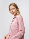 Mauve Plain Soft Cotton Long Sleeve Night Suit Women's Silk Sleepwear Pyjama Set