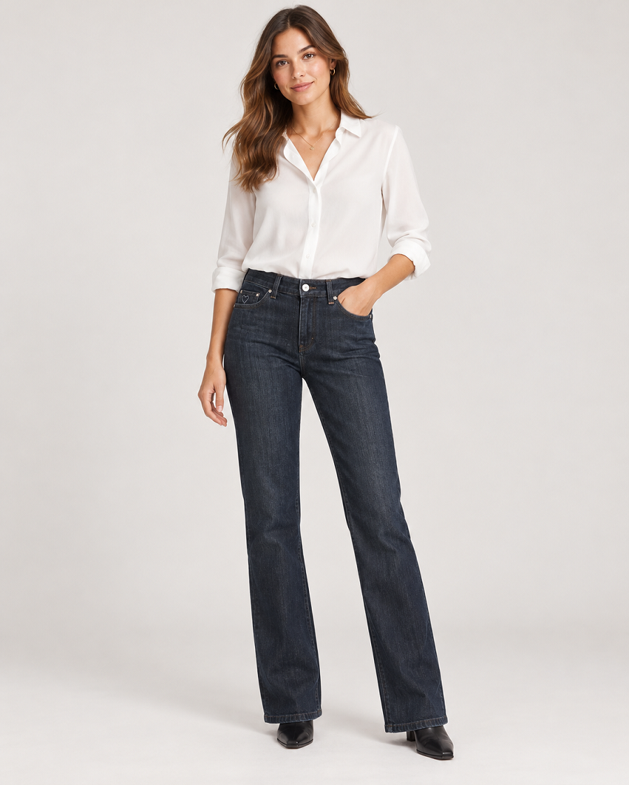 896700-171-89 Vivian Damenjeans in Dunkelblau mit weitem, leicht ausgestelltem Bein