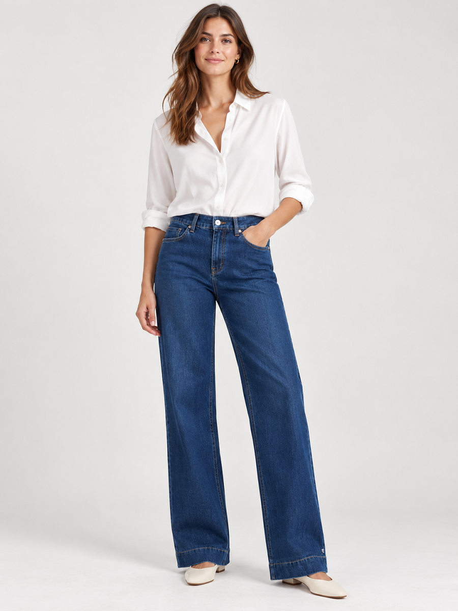 899500-135-88 Vip Damen Jeans mit weitem Bein – Dunkelblau