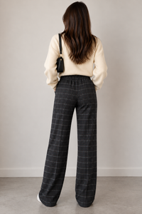 895700-634-7 Damenhose Checked Jersey – Schwarz/Grau kariert