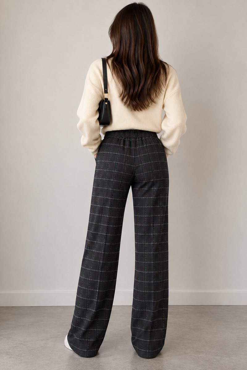 895700-634-7 Damenhose Checked Jersey – Schwarz/Grau kariert