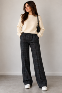 895700-634-7 Damenhose Checked Jersey – Schwarz/Grau kariert