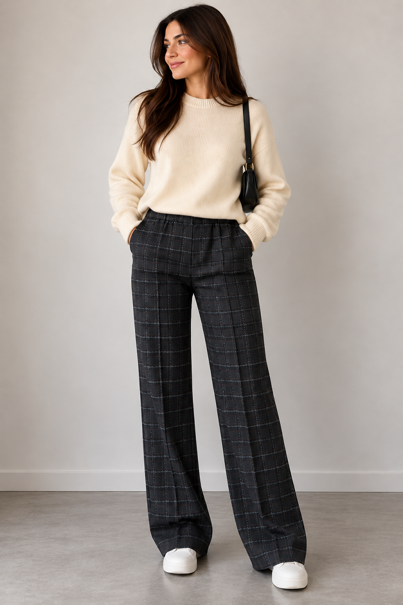 895700-634-7 Damenhose Checked Jersey – Schwarz/Grau kariert