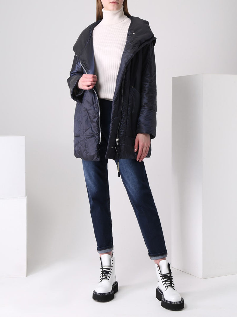 Lässige Steppjacke mit Kapuze, Farbe Navy