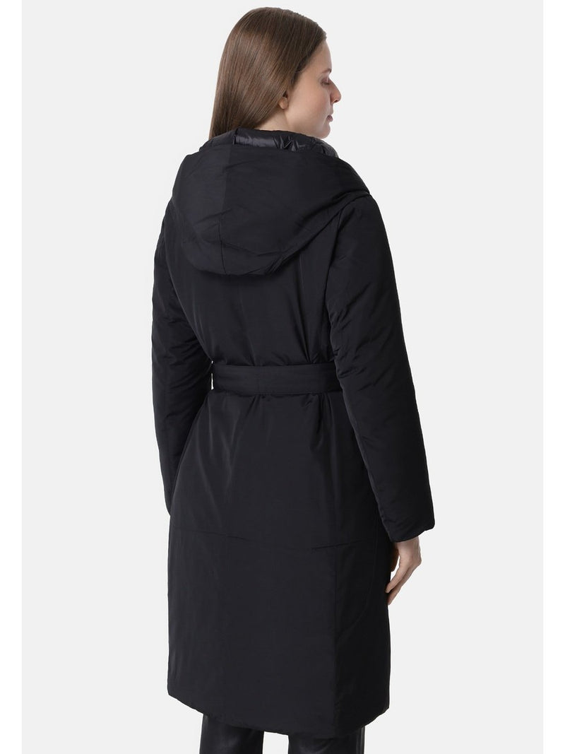 Warmer Eco-Daunen Mantel mit Gürtel in schwarz